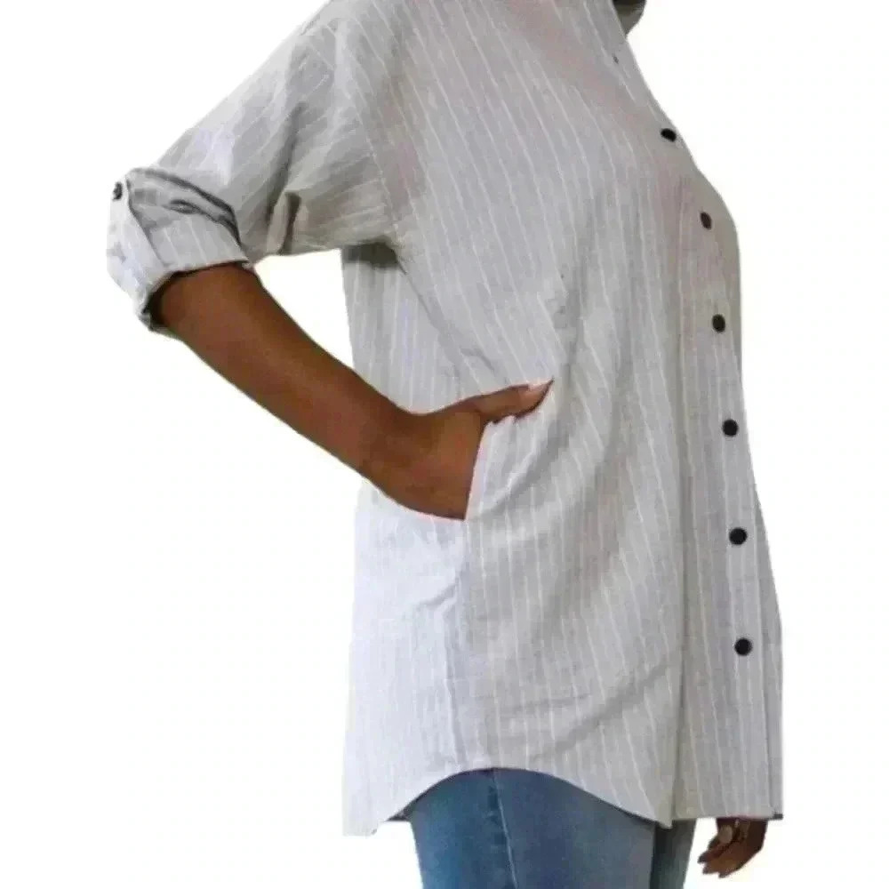 Line & Tow Striped Cotton Utility Shirt Women Small Nautical